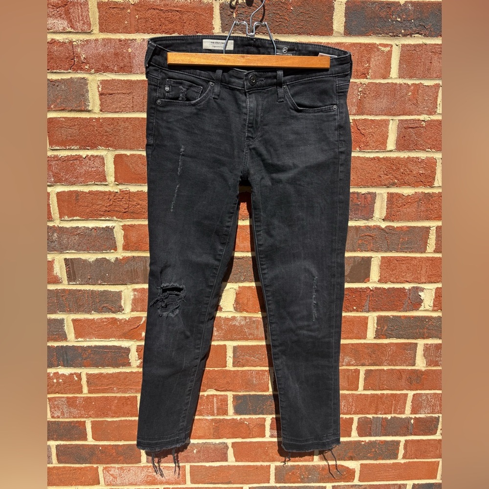 AG Adriano Goldschmied Black Distressed Stilt Crop